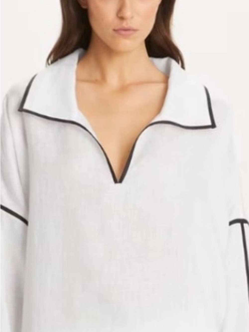Tory Burch White V-Neck Tunic with Black Piping